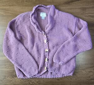 Vintage Christopher & Banks Hand Knitted Cardigan Sweater Mauve Purple Medium